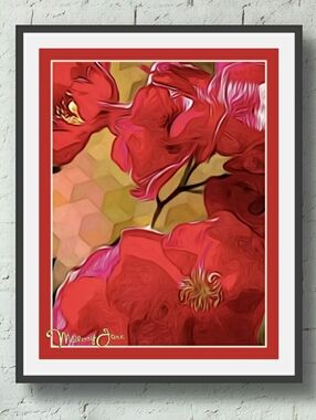 "Crimson Point of View" Original Framed Print/Canvas By MalloryJane 20x16" NWT